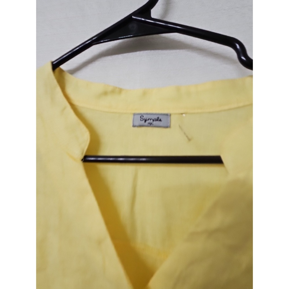 Symple NYC Womens 100% Linen Button Up Top Lagen Tunic Blouse Yellow Sz XL - Picture 3 of 8
